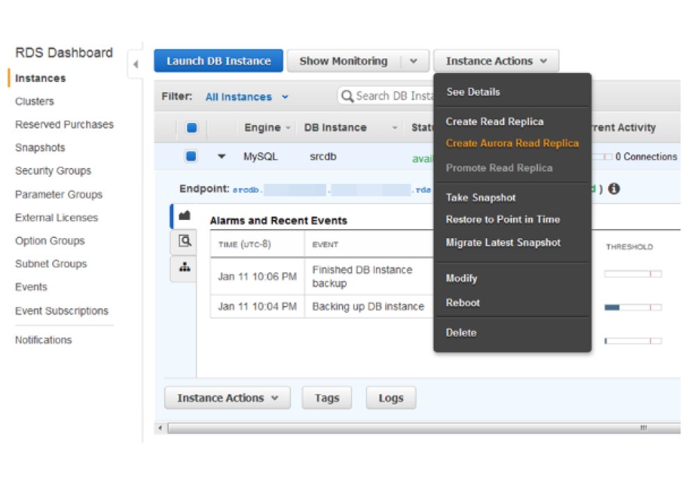 Source Database, Read Only Replica