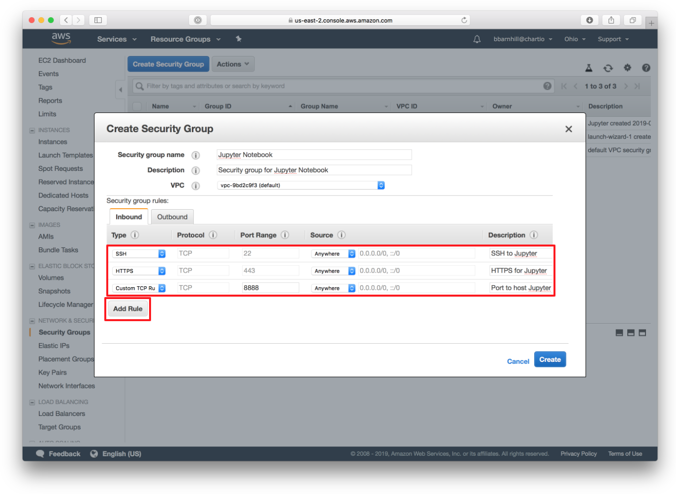 Image showing how to modify security groups